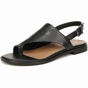 Vionic Ella Black Leather Open-Toe Slingback Sandals